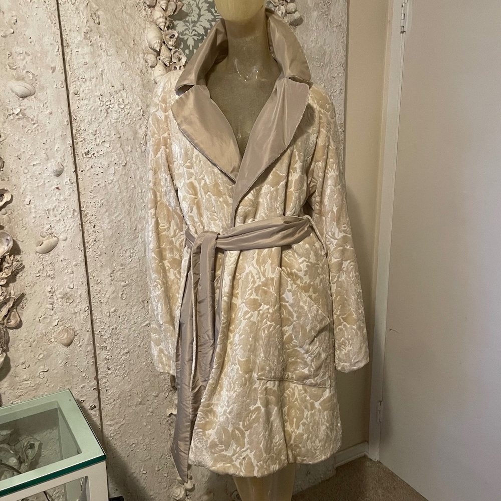 Catherine Malandrino Cut Velvet Reversible Trench Wrap Coat Medium